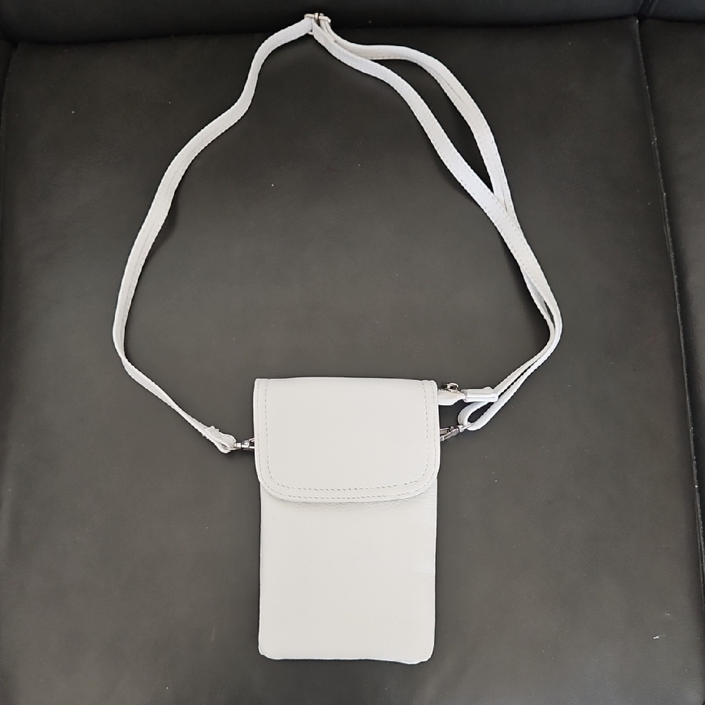 Befen Leather White Cell Phone Crossbody Bag With RFID blocking Technology